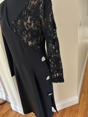 Tiffani Kim Black 100% silk vintage Evening Dress w/ lace and bead accents